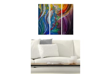 Canvastavla i trä 3-delar 50x70 cm - Abstrakt komposition med färgglada svängningar - Blå / Grön / Lila - Inredning - Tavlor & posters - Canvastavla