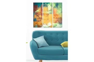 Canvastavla i trä 3-delar 50x70 cm - Abstrakt komposition med färgglada penseldrag - Orange / Grön / Blå - Inredning - Tavlor & posters - Canvastavla