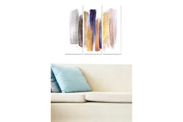 Canvastavla i trä 3-delar 50x70 cm - Abstrakt komposition med färgglada penseldrag och glittrande detaljer - Lila / Guld / Beige - Inredning - Tavlor & posters - Canvastavla