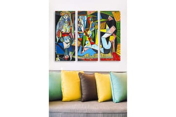 Canvastavla i trä 3-delar 50x70 cm - Abstrakt komposition med figurer och geometriska former - Blå / Röd / Grön - Inredning - Tavlor & posters - Canvastavla