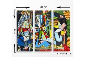 Canvastavla i trä 3-delar 50x70 cm - Abstrakt komposition med figurer och geometriska former - Blå / Röd / Grön - Inredning - Tavlor & posters - Canvastavla
