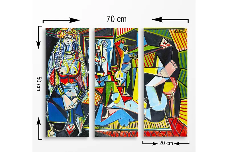 Canvastavla i trä 3-delar 50x70 cm - Abstrakt komposition med figurer och geometriska former - Blå / Röd / Grön - Inredning - Tavlor & posters - Canvastavla