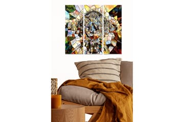 Canvastavla i trä 3-delar 50x70 cm - Abstrakt komposition med geometriska former i en spiralstruktur - Guld / Brunt / Grönt - Inredning - Tavlor & posters - Canvastavla