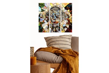 Canvastavla i trä 3-delar 50x70 cm - Abstrakt komposition med geometriska former i en spiralstruktur - Guld / Brunt / Grönt - Inredning - Tavlor & posters - Canvastavla