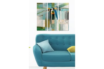 Canvastavla i trä 3-delar 50x70 cm - Abstrakt komposition med geometriska former i olika nyanser - Turkos / Grön / Vit - Inredning - Tavlor & posters - Canvastavla