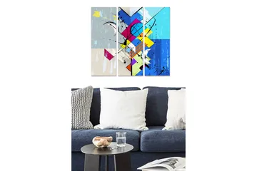 Canvastavla i trä 3-delar 50x70 cm - Abstrakt komposition med geometriska former i starka färger - Blå / Rosa / Gul - Inredning - Tavlor & posters - Canvastavla