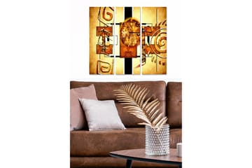 Canvastavla i trä 3-delar 50x70 cm - Abstrakt komposition med geometriska former och en solsymbolik - Guld / Brunt / Svart - Inredning - Tavlor & posters - Canvastavla