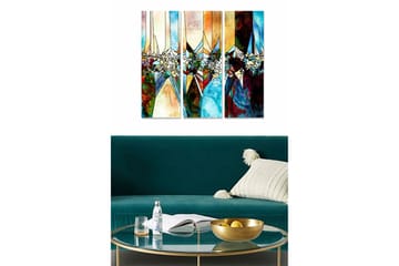 Canvastavla i trä 3-delar 50x70 cm - Abstrakt komposition med geometriska former och färgglada inslag - Blå / Röd / Gul - Inredning - Tavlor & posters - Canvastavla