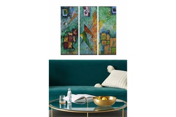 Canvastavla i trä 3-delar 50x70 cm - Abstrakt komposition med geometriska former och färgglada inslag - Grön / Brun / Blå - Inredning - Tavlor & posters - Canvastavla