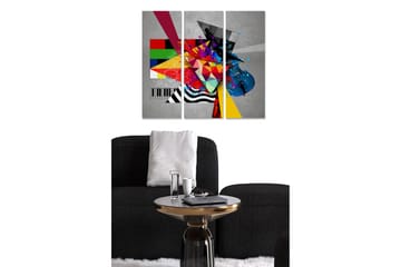 Canvastavla i trä 3-delar 50x70 cm - Abstrakt komposition med geometriska former och musikaliska inslag - Blå / Röd / Gul - Inredning - Tavlor & posters - Canvastavla