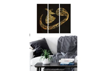 Canvastavla i trä 3-delar 50x70 cm - Abstrakt komposition med gyllene mönster på svart bakgrund - Guld / Svart - Inredning - Tavlor & posters - Canvastavla