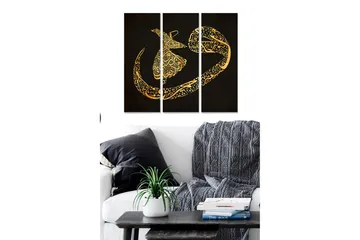 Canvastavla i trä 3-delar 50x70 cm - Abstrakt komposition med gyllene mönster på svart bakgrund - Guld / Svart - Inredning - Tavlor & posters - Canvastavla