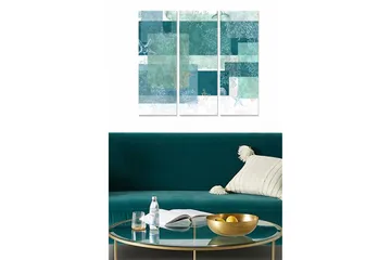 Canvastavla i trä 3-delar 50x70 cm - Abstrakt komposition med havsmotiv och geometriska former - Turkos / Mintgrön / Vit - Inredning - Tavlor & posters - Canvastavla