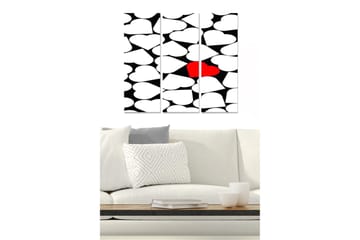 Canvastavla i trä 3-delar 50x70 cm - Abstrakt komposition med hjärtformade element - Röd / Svart / Vit - Inredning - Tavlor & posters - Canvastavla