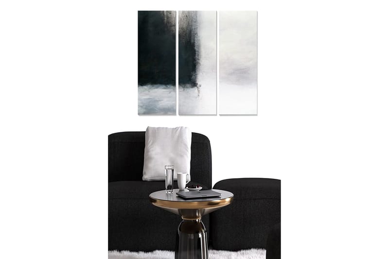 Canvastavla i trä 3-delar 50x70 cm - Abstrakt komposition med mörka och ljusa nyanser, Mörkgrå / Vit