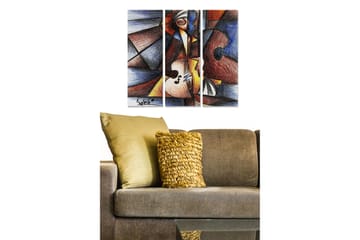 Canvastavla i trä 3-delar 50x70 cm - Abstrakt komposition med musikinstrument och geometriska former - Mörkblå / Röd / Beige - Inredning - Tavlor & posters - Canvastavla