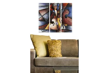 Canvastavla i trä 3-delar 50x70 cm - Abstrakt komposition med musikinstrument och geometriska former - Mörkblå / Röd / Beige - Inredning - Tavlor & posters - Canvastavla