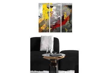 Canvastavla i trä 3-delar 50x70 cm - Abstrakt komposition med starka färger och texturer - Gult / Rött / Grått - Inredning - Tavlor & posters - Canvastavla