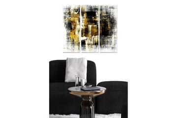 Canvastavla i trä 3-delar 50x70 cm - Abstrakt komposition med svarta och gyllene inslag - Svart / Guld / Vit - Inredning - Tavlor & posters - Canvastavla