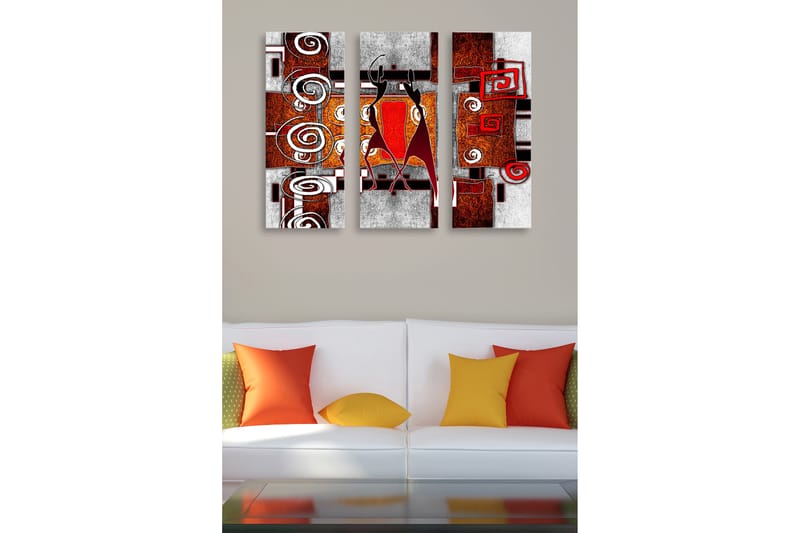 Canvastavla i trä 3-delar 50x70 cm - Abstrakt komposition med svarta och röda former, Röd / Svart / Vit