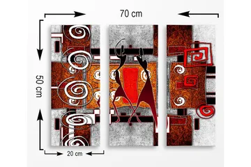 Canvastavla i trä 3-delar 50x70 cm - Abstrakt komposition med svarta och röda former - Röd / Svart / Vit - Inredning - Tavlor & posters - Canvastavla