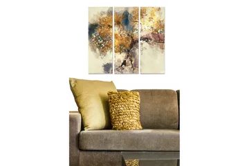 Canvastavla i trä 3-delar 50x70 cm - Abstrakt landskap med gyllene trädtoppar - Guld / Blå / Beige - Inredning - Tavlor & posters - Canvastavla