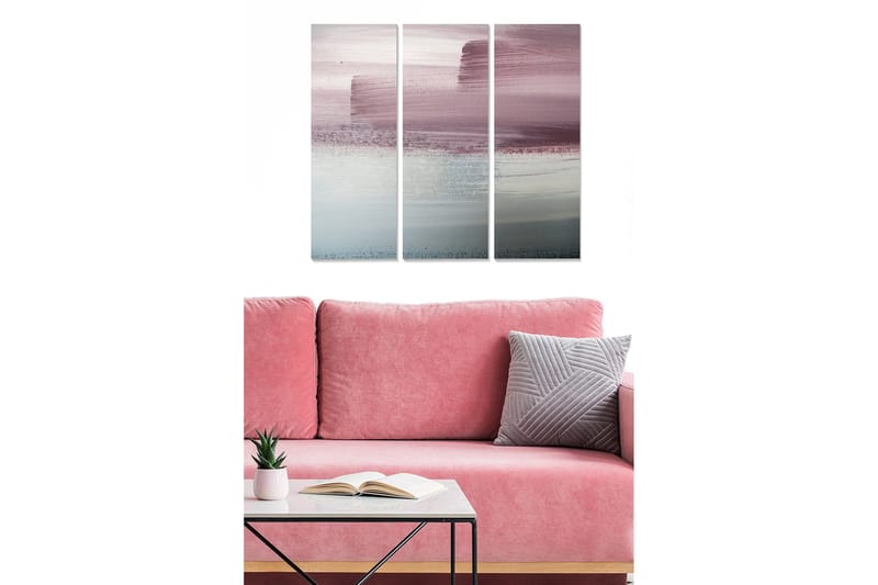 Canvastavla i trä 3-delar 50x70 cm - Abstrakt landskap med mjuka färgövergångar, Ljuslila / Blå / Grå
