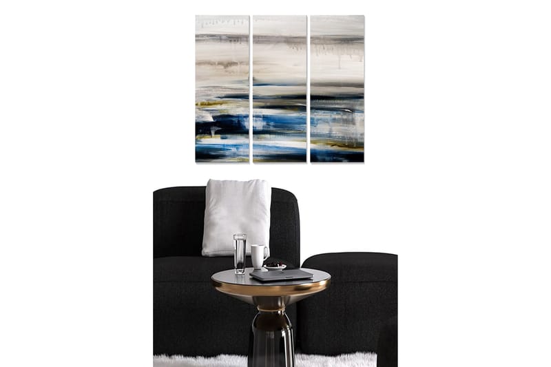 Canvastavla i trä 3-delar 50x70 cm - Abstrakt landskap med mjuka färgövergångar, Mörkblå / Beige / Grön