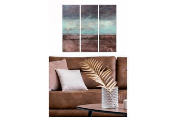 Canvastavla i trä 3-delar 50x70 cm - Abstrakt landskap med mjuka färgövergångar - Turkos / Brunt / Grått - Inredning - Tavlor & posters - Canvastavla