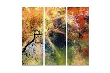Canvastavla i trä 3-delar 50x70 cm - Abstrakt landskap med silhuett av trädgrenar - Guld / Grön / Orange - Inredning - Tavlor & posters - Canvastavla