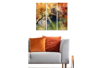 Canvastavla i trä 3-delar 50x70 cm - Abstrakt landskap med silhuett av trädgrenar - Guld / Grön / Orange - Inredning - Tavlor & posters - Canvastavla