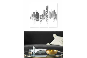 Canvastavla i trä 3-delar 50x70 cm - Abstrakt stadslandskap i svart och vitt - Svart / Vitt - Inredning - Tavlor & posters - Canvastavla