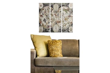 Canvastavla i trä 3-delar 50x70 cm - Astrologisk karta med djur och stjärntecken - Grå / Beige / Grön - Inredning - Tavlor & posters - Canvastavla