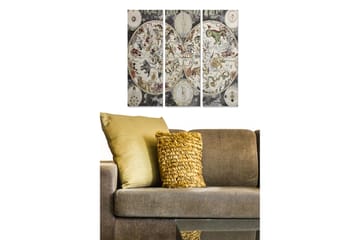 Canvastavla i trä 3-delar 50x70 cm - Astrologisk karta med djur och stjärntecken - Grå / Beige / Grön - Inredning - Tavlor & posters - Canvastavla