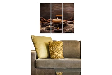 Canvastavla i trä 3-delar 50x70 cm - Avkopplande stilleben med ljus och naturmaterial - Mörkbrun / Beige / Grå - Inredning - Tavlor & posters - Canvastavla