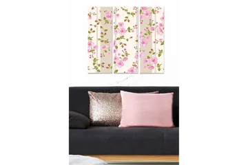 Canvastavla i trä 3-delar 50x70 cm - Blommönster med rosa blommor och gröna blad - Rosa / Grön / Beige - Inredning - Tavlor & posters - Canvastavla