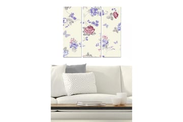 Canvastavla i trä 3-delar 50x70 cm - Blommönster med rosa och blå nyanser - Rosa / Blå / Grå - Inredning - Tavlor & posters - Canvastavla