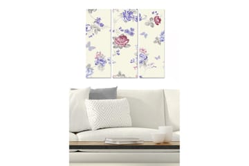 Canvastavla i trä 3-delar 50x70 cm - Blommönster med rosa och blå nyanser - Rosa / Blå / Grå - Inredning - Tavlor & posters - Canvastavla