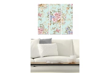 Canvastavla i trä 3-delar 50x70 cm - Blommönster med pastellfärger och eleganta detaljer - Ljusblå / Rosa / Beige - Inredning - Tavlor & posters - Canvastavla
