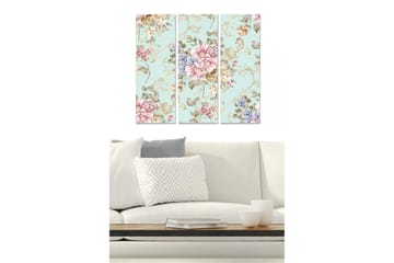 Canvastavla i trä 3-delar 50x70 cm - Blommönster med pastellfärger och eleganta detaljer - Ljusblå / Rosa / Beige - Inredning - Tavlor & posters - Canvastavla