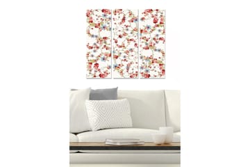 Canvastavla i trä 3-delar 50x70 cm - Blommig komposition med röda och blå detaljer - Röd / Blå / Grön - Inredning - Tavlor & posters - Canvastavla