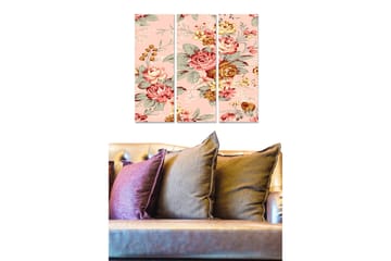 Canvastavla i trä 3-delar 50x70 cm - Blommig komposition med rosor och gröna blad - Rosa / Röd / Grön - Inredning - Tavlor & posters - Canvastavla