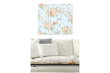 Canvastavla i trä 3-delar 50x70 cm - Blommig komposition med rosor och små blommor - Ljusblå / Korall / Grön - Inredning - Tavlor & posters - Canvastavla