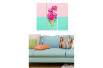 Canvastavla i trä 3-delar 50x70 cm - Blommor i en glasskon med pastellfärgad bakgrund - Rosa / Mintgrön - Inredning - Tavlor & posters - Canvastavla