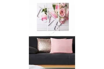 Canvastavla i trä 3-delar 50x70 cm - Blommor i rosa nyanser med inslag av vita detaljer - Rosa / Vit / Grön - Inredning - Tavlor & posters - Canvastavla