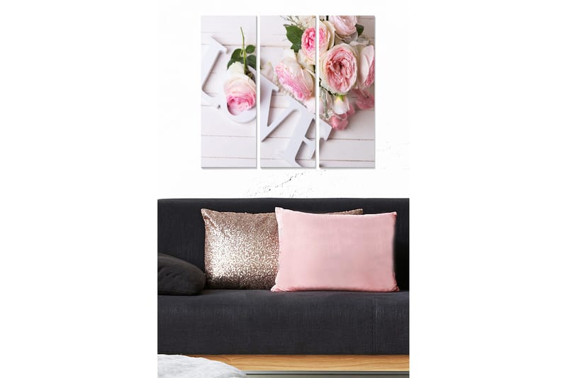 Canvastavla i trä 3-delar 50x70 cm - Blommor i rosa nyanser med inslag av vita detaljer - Rosa / Vit / Grön - Inredning - Tavlor & posters - Canvastavla