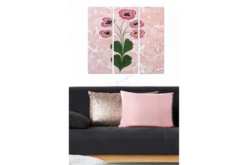 Canvastavla i trä 3-delar 50x70 cm - Blommor med rosa och svarta detaljer - Rosa / Grön / Svart - Inredning - Tavlor & posters - Canvastavla