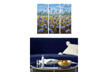 Canvastavla i trä 3-delar 50x70 cm - Blomsteräng med blå kornblommor - Blå / Gul / Grön - Inredning - Tavlor & posters - Canvastavla