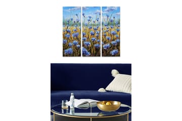 Canvastavla i trä 3-delar 50x70 cm - Blomsteräng med blå kornblommor - Blå / Gul / Grön - Inredning - Tavlor & posters - Canvastavla