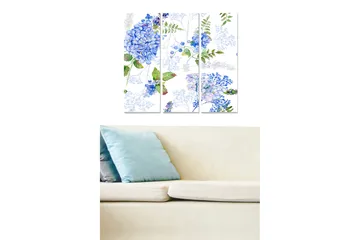 Canvastavla i trä 3-delar 50x70 cm - Blomsterarrangemang med blå hortensior och gröna blad - Blå / Grön - Inredning - Tavlor & posters - Canvastavla